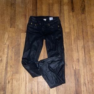 True religion size 25 black shiny skinny jeans